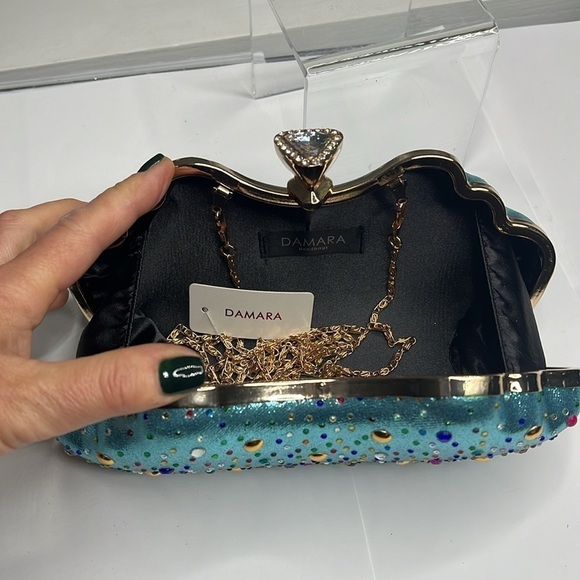 Damara Hardshell Evening Teal Metallic Geometric Clutch Shoulder Bag - New - Picture 8 of 12